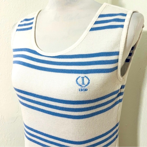 Izod Women’s Size Small Classic Blue and White Striped Tank Top 100% Cotton EUC - Picture 2 of 6